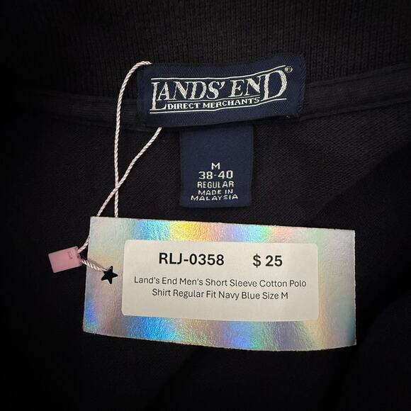 Land's End Men's Short Sleeve Cotton Polo Shirt Regular Fit Navy Blue - Picture 3 of 6